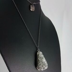 Uterque Charcoal Druzy Drusy Agate Crystal Pendant on Long Chain